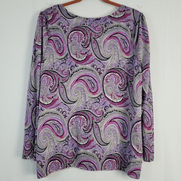 Talbots Merino Wool Gathered Shoulder Paisley Sweater Top size 2XP purple office - Picture 7 of 7